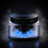 Solar car diffuser emitting fragrant mist with a stylish design, perfect for luxury car interiors.