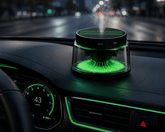 solar car diffuser on dashboard emitting fragrant mist in a stylish vehicle