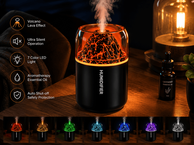 Diffuseur arôme Volcano Lava ultrasonique effet lave LED – Portidiff