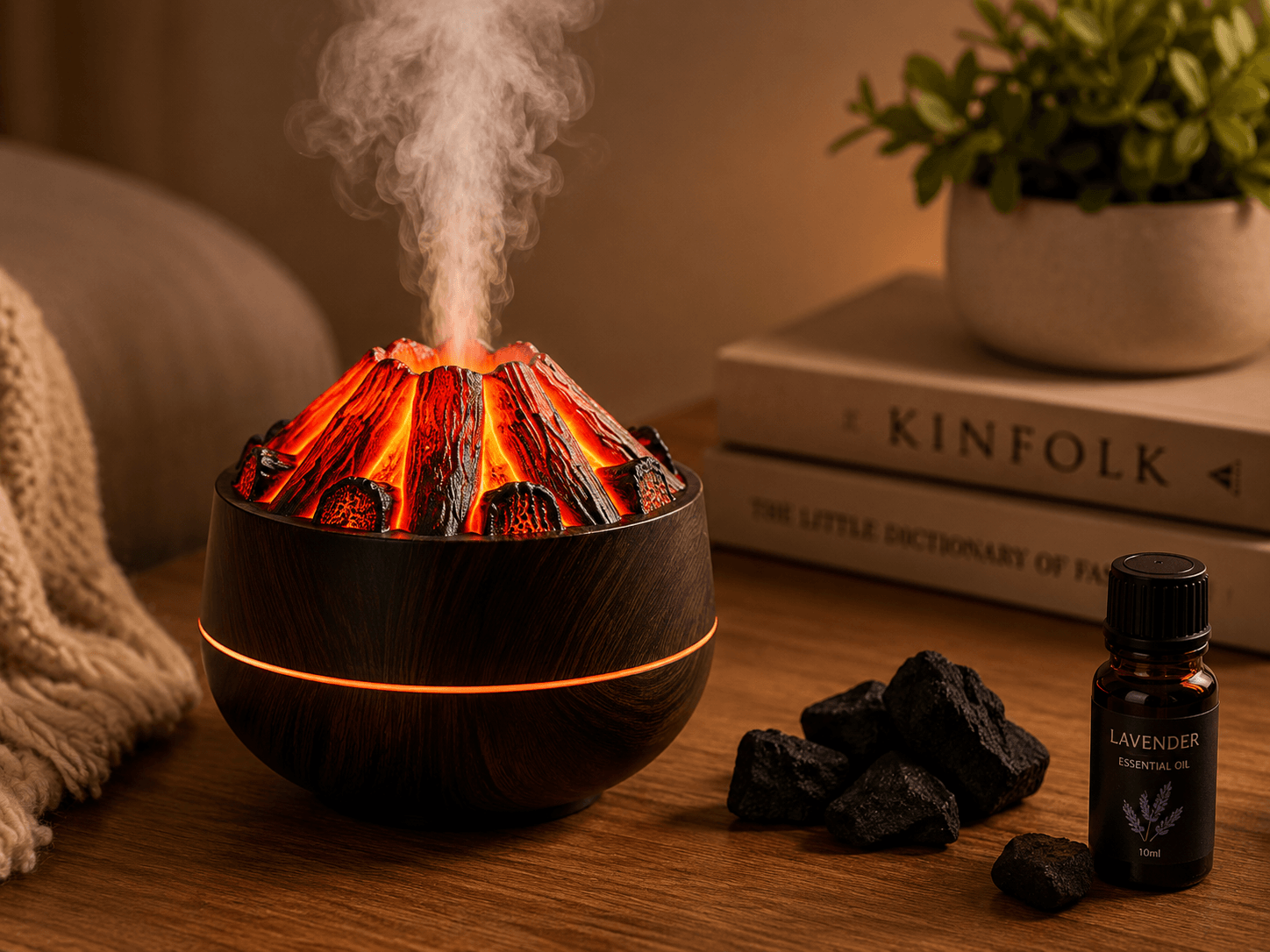 Diffuseur arôme Volcano Flame ultrasonique effet flamme LED – Portidiff