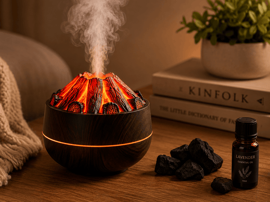 Diffuseur arôme Volcano Flame ultrasonique effet flamme LED – Portidiff